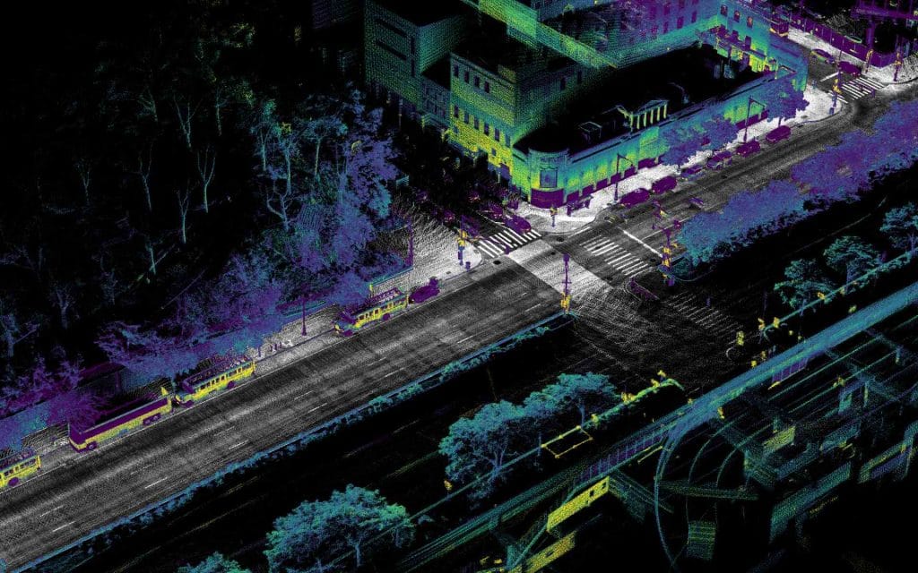 3D LiDAR point cloud of an urban intersection